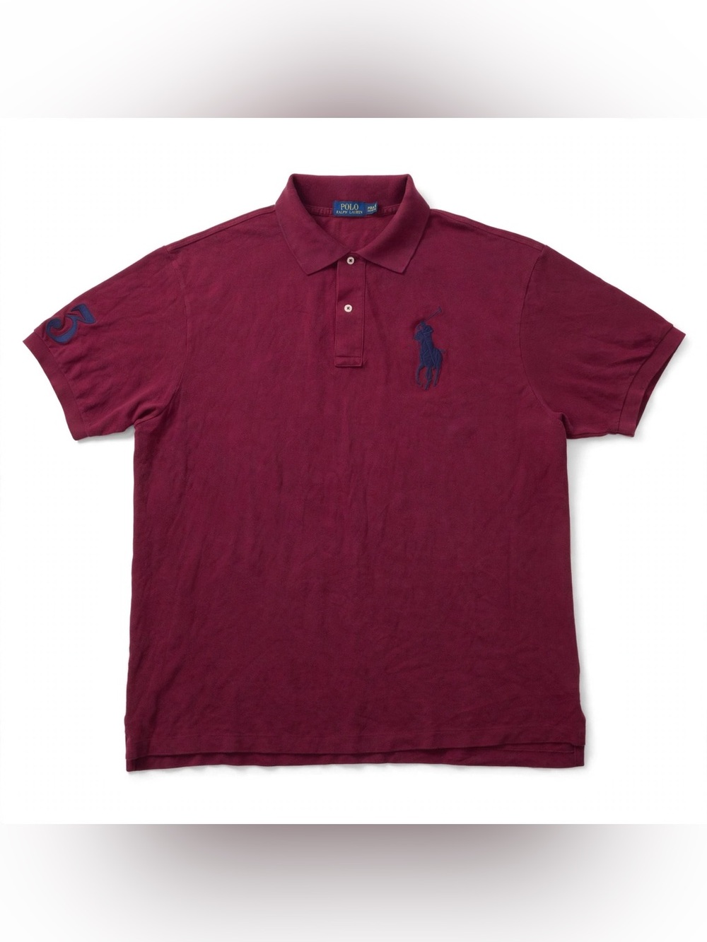 Polo Ralph Lauren Shirt Mens 2XB Big Burgundy Big Pony Cotton #3 Sleeve